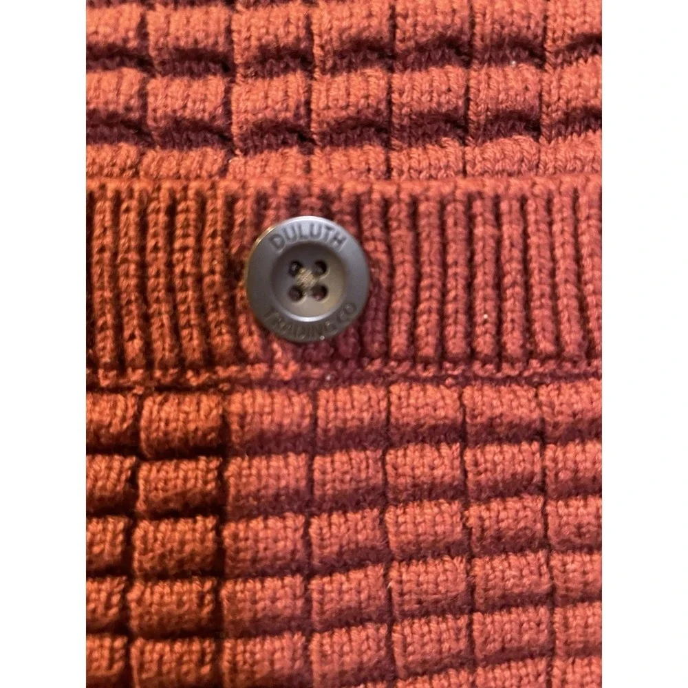 Duluth Trading Co Mens Large‎ Rust Orange Waffle Knit Mock Neck Button Sweater